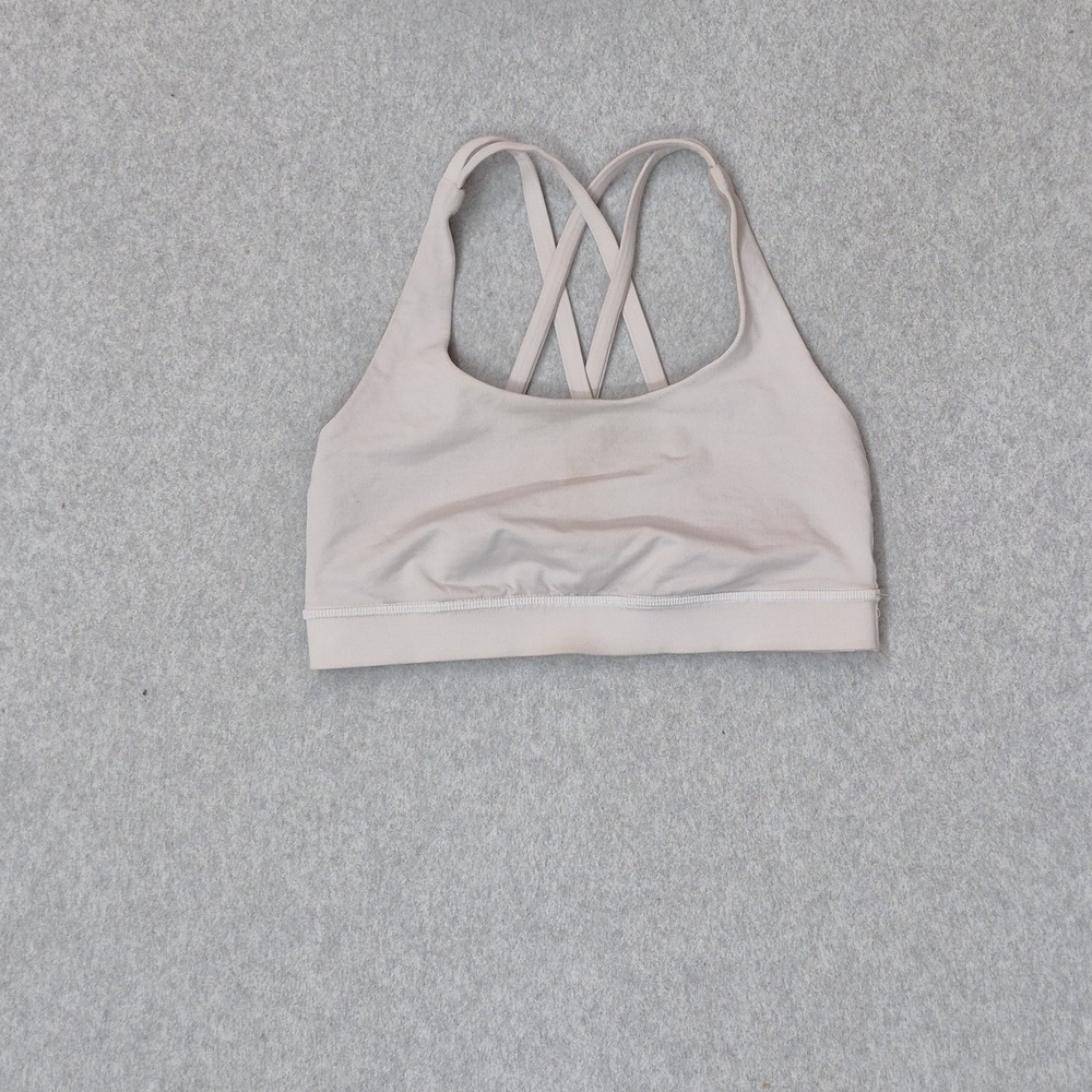 Lululemon Women Sports Bra 8 Beige Energy Wireless Crossback Strappy Pullover